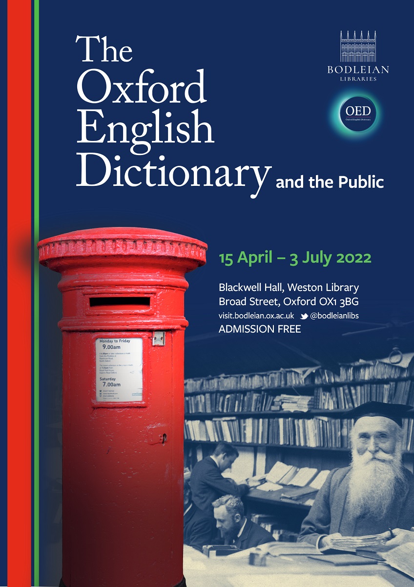 A poster mock-up of a pillarbox on the front of The Oxford English Dictionary
