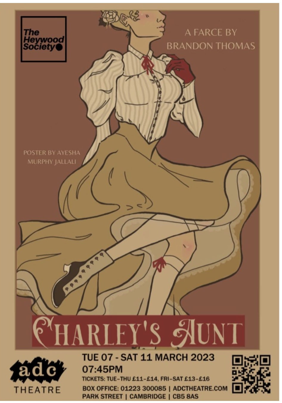 A poster for a production of Charley's Aunt at the ADC Theatre in Cambridge