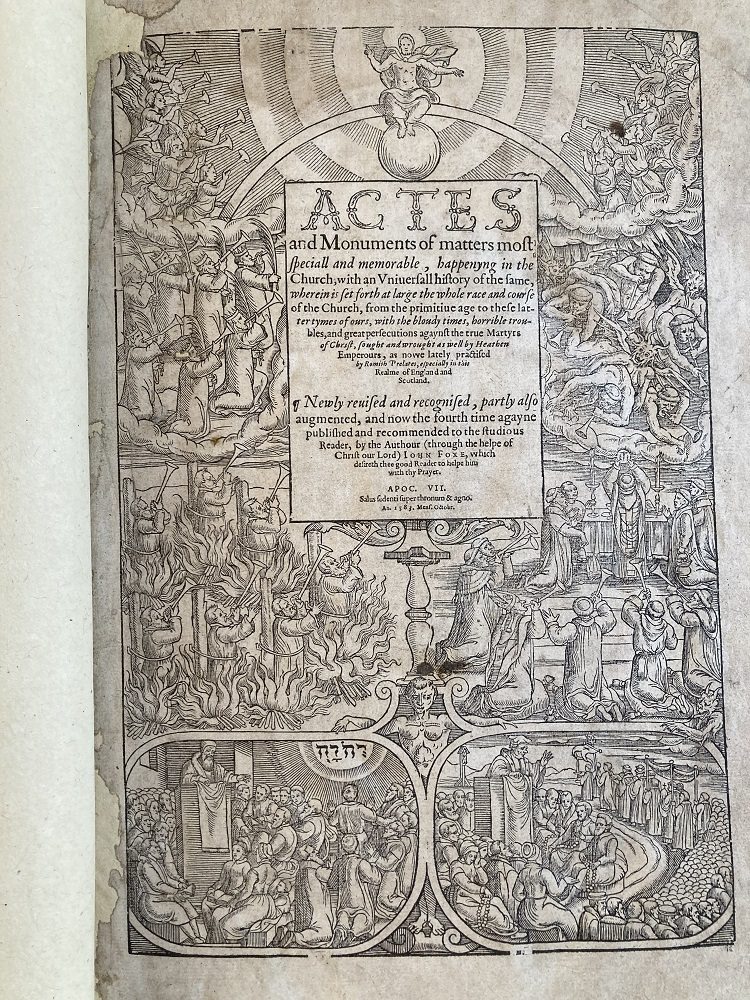 An illustrated title page of Foxe’s ‘Book of Martyrs’