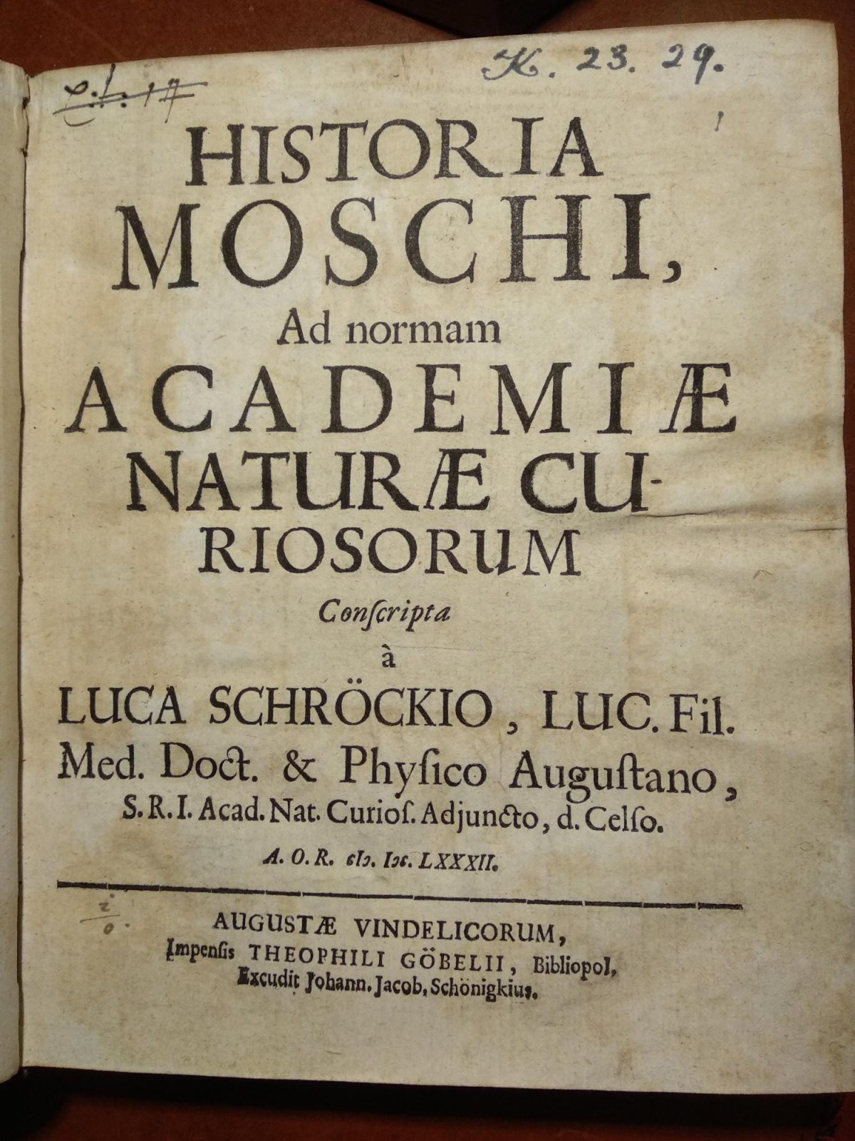 A title page for Historia Moschi