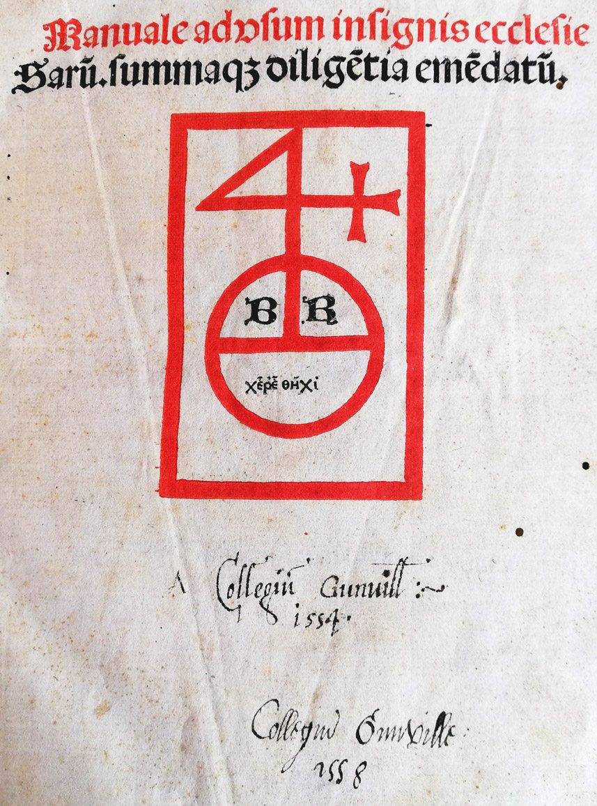 The title page, printed in red and black, with two dates added by hand in ink.